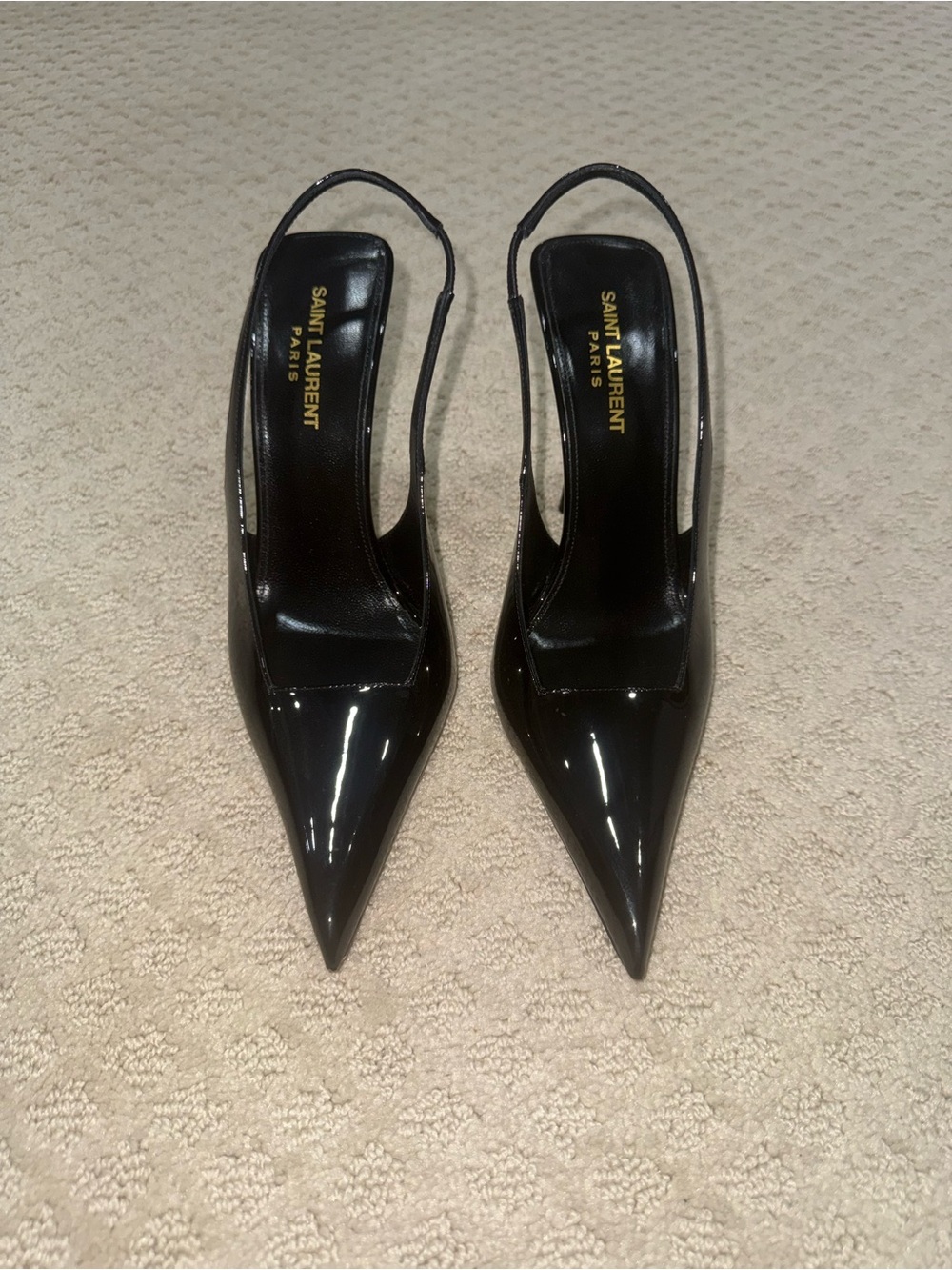 Saint Laurent Black Patent Pointed Slingback Pumps